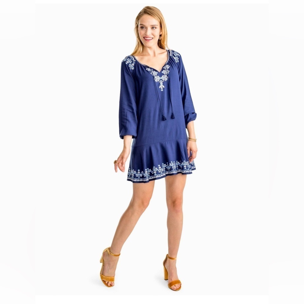 Southern Tide Coasatal Summer Pullover Embroidered Long Sleeve‎ Dress
